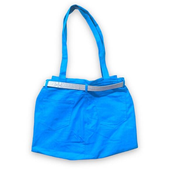 Upcycled Maxi Tote Bag Vintage Blue Jeans Logos Belt Detail OOAK Handmade Purse - Picture 9 of 15